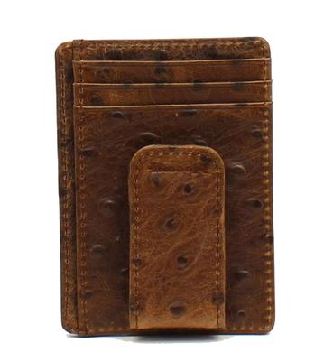 Nocona Ostrich Print Money Clip I/D Front Pocket Leather Wallet