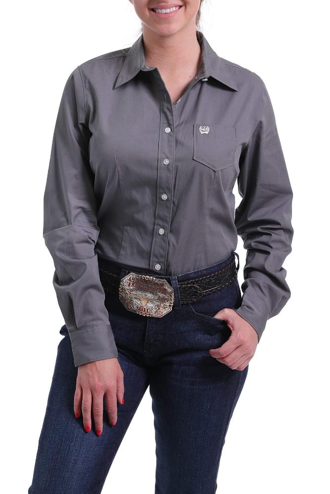 Cinch Womens Charcoal Solid Button Shirt