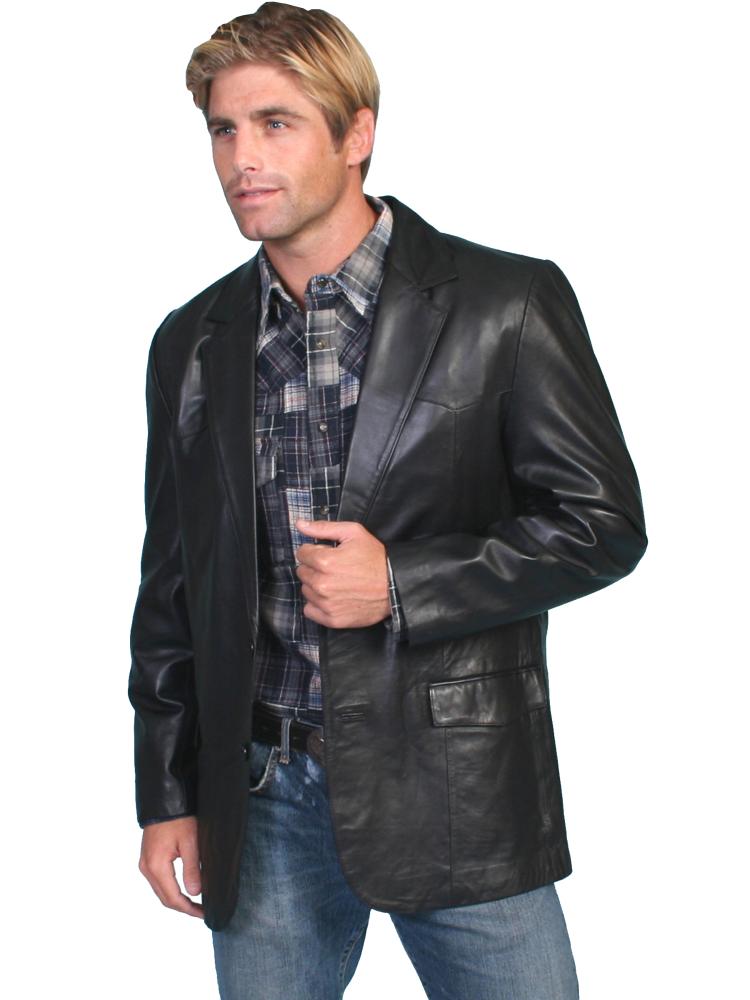 Scully Mens Black Lambskin Leather Western Blazer