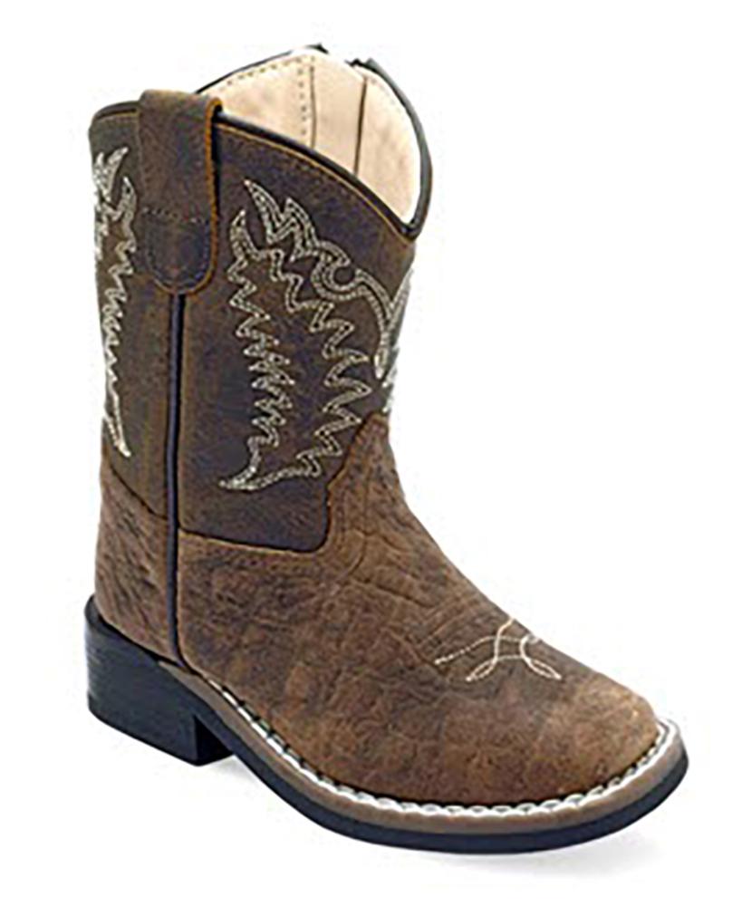 Old West Toddler Brown Embossed Rugby Mustard Boot