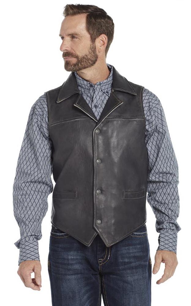 Cripple Creek Distressed Black Lamb Leather Mens Vest with Concealed Carry