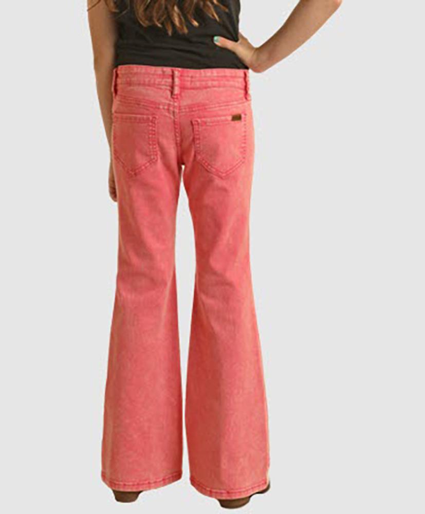 Girls Rock  Roll Cowgirl Pink Distressed Flare Jean
