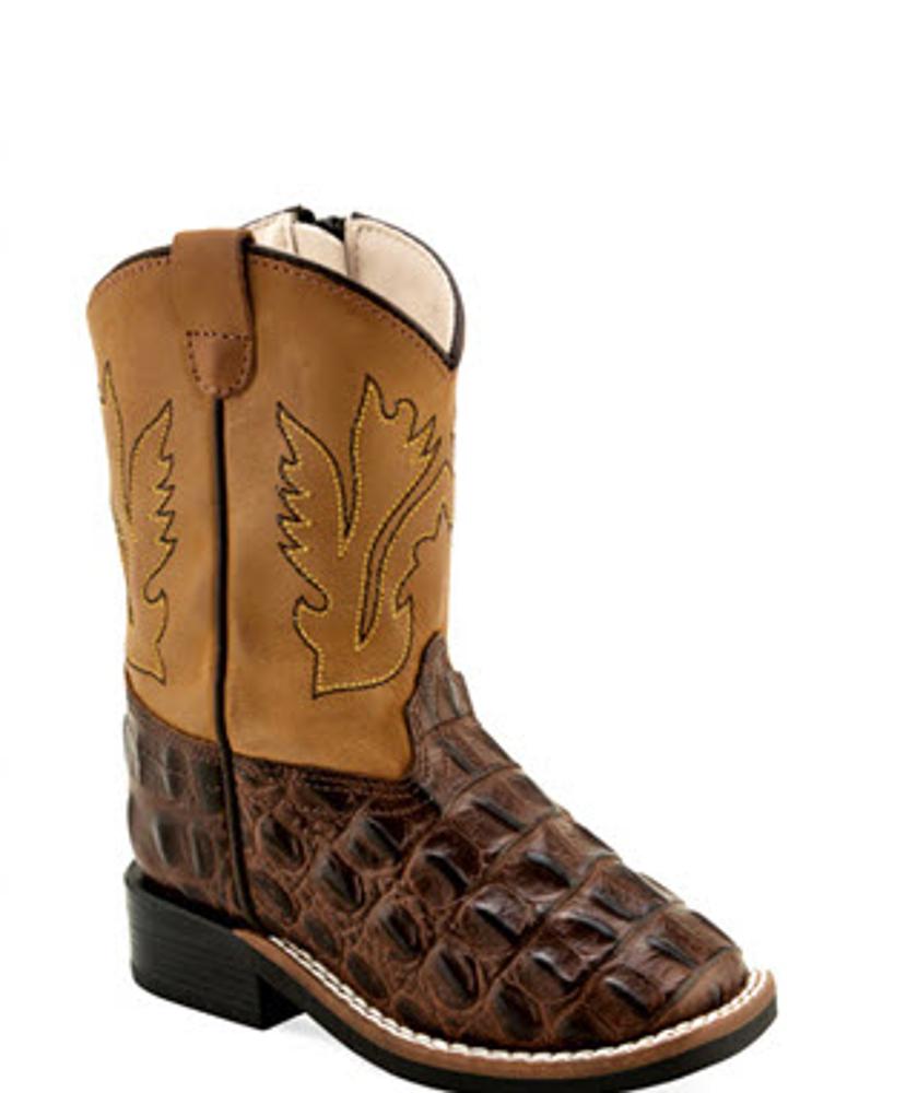 Old West Croco Print Leather Zip Side Toddler Boot
