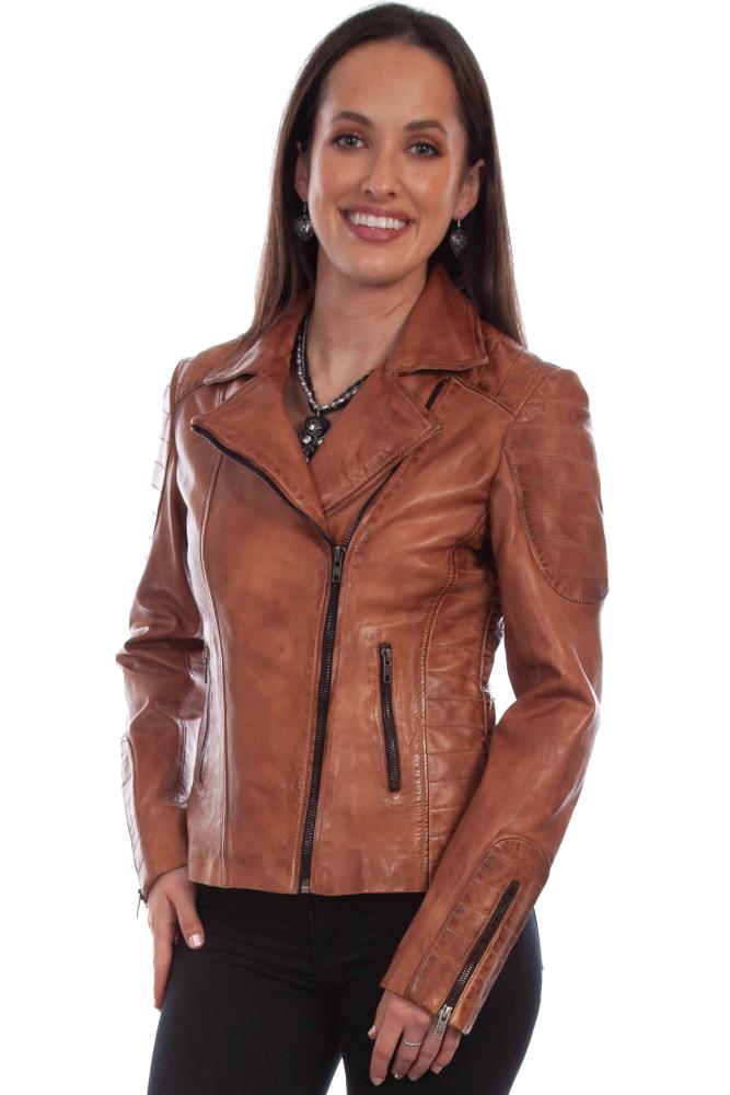Womens Sanded Lambskin Leather Motorcycle Style Jacket