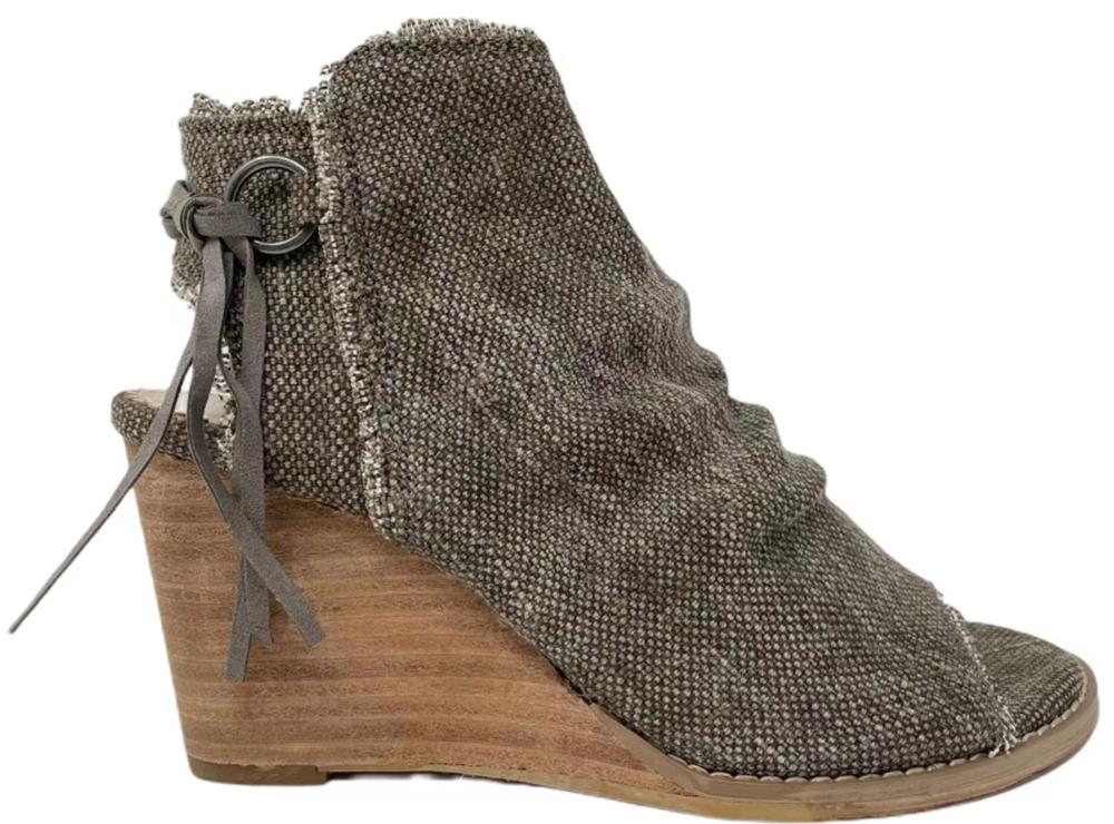Very G Sis Taupe Open Toe Wedge Shoe