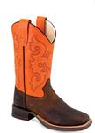 Kids` Old West Brown Foot & Orange Top Cowboy Boots