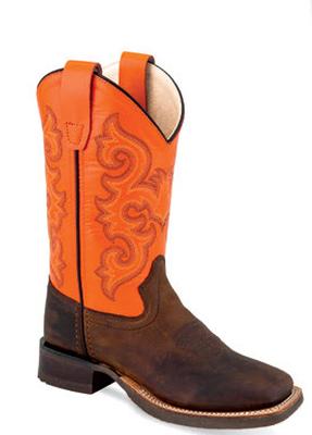 Kids Old West Brown Foot  Orange Top Cowboy Boots