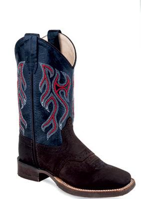 Old West Kids Dark Brown  Blue Square Toe Cowboy Boots