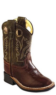 Old West Toddler Chocolate  Olive Square Toe Cowboy Boot