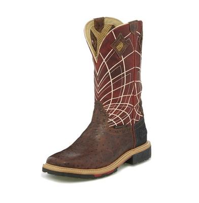 Justin Hybred Waterproof Ostrich Print Mens NonSafetyToe Work Boot