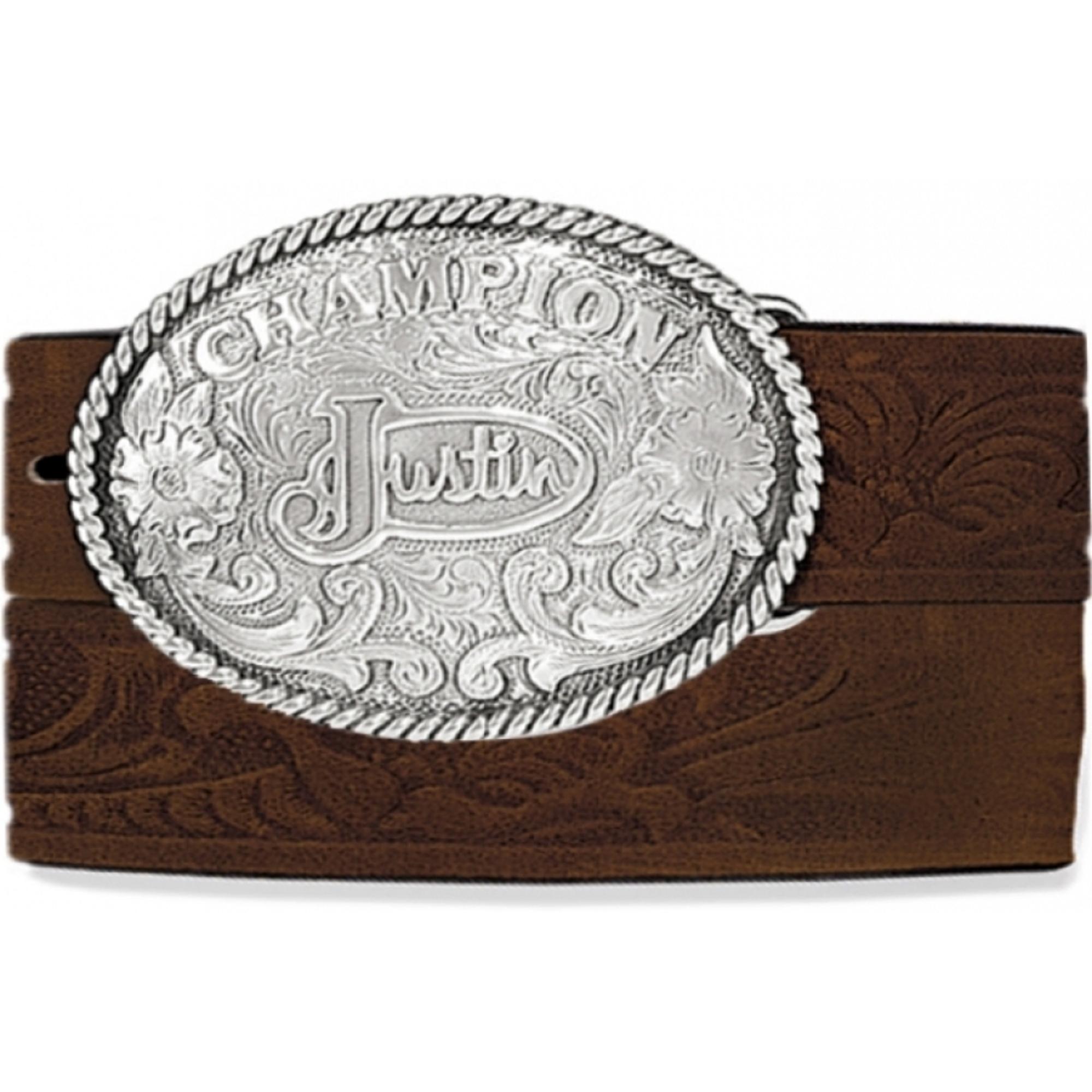 Kids Justin Brown Champion  Rodeo Tooled Leather Belt