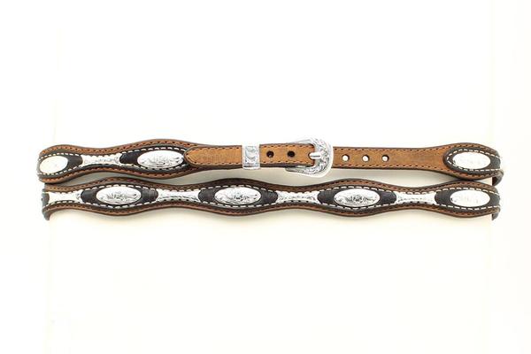 Black and Brown Oval Concho Leather Hatband