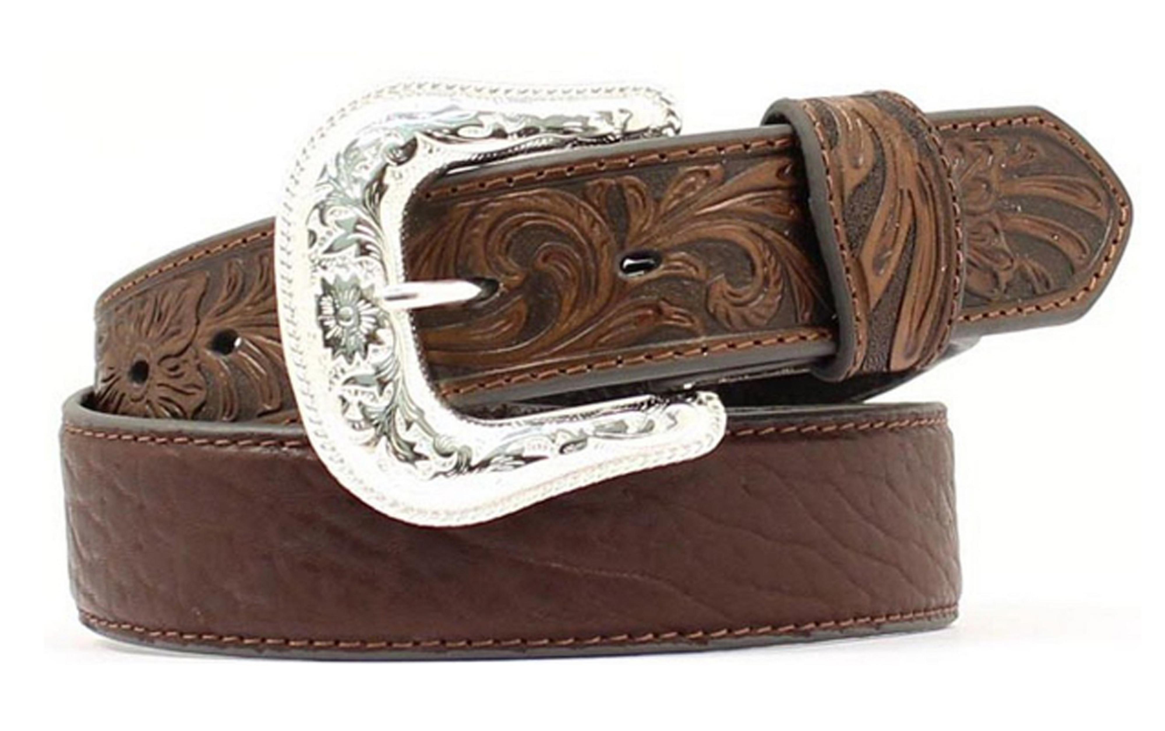 Men's Nocona Dark Brown Bullhide Leather Belt with Tooled Ends ...