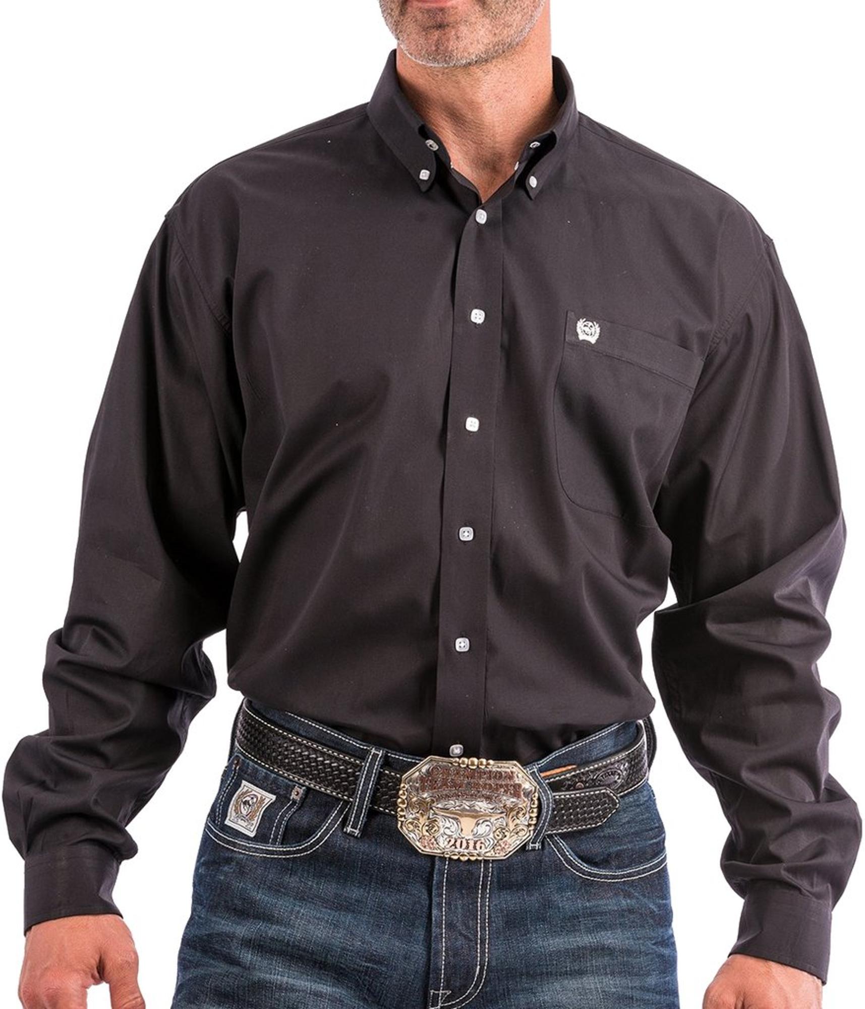 Men`s Cinch Solid Black Long Sleeve Button Shirt