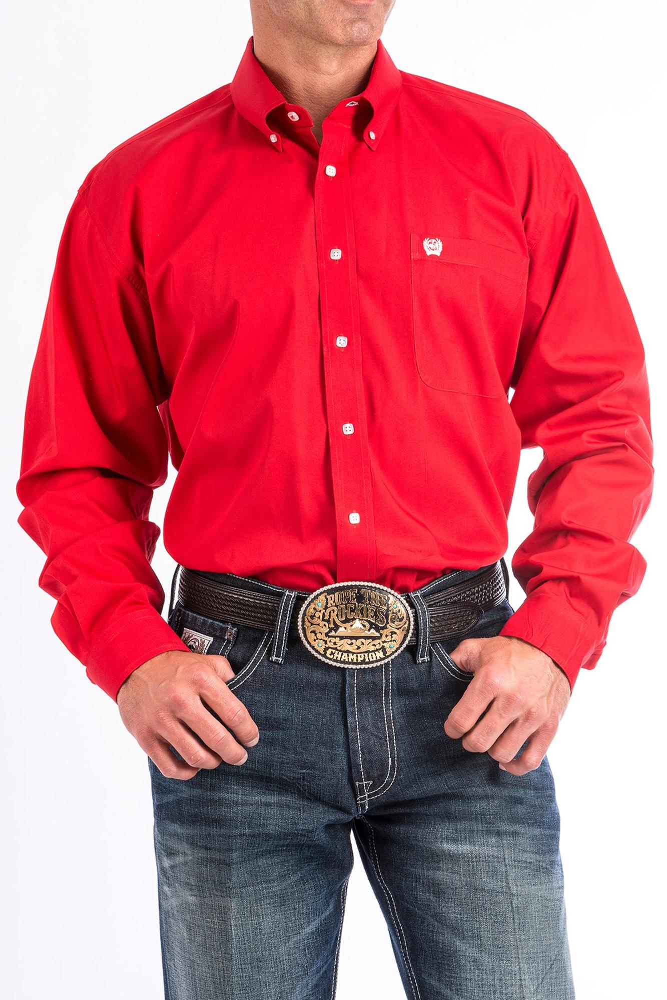 Cinch Men`s Red Long Sleeve Solid Shirt MTW1103313