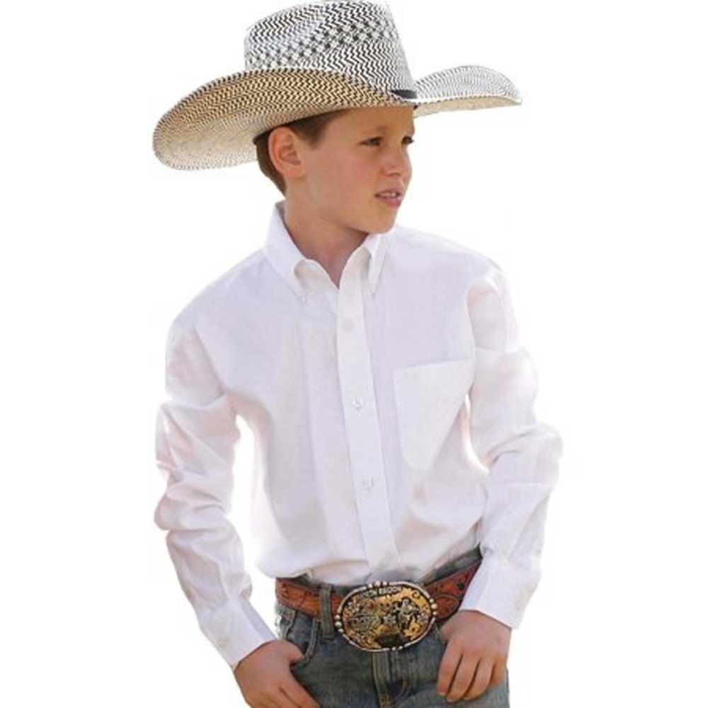 Cinch White Boys Solid Button Long Sleeve Shirt