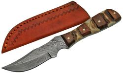 6.25 Mini Damascus Stag Handle Knife with Leather Case