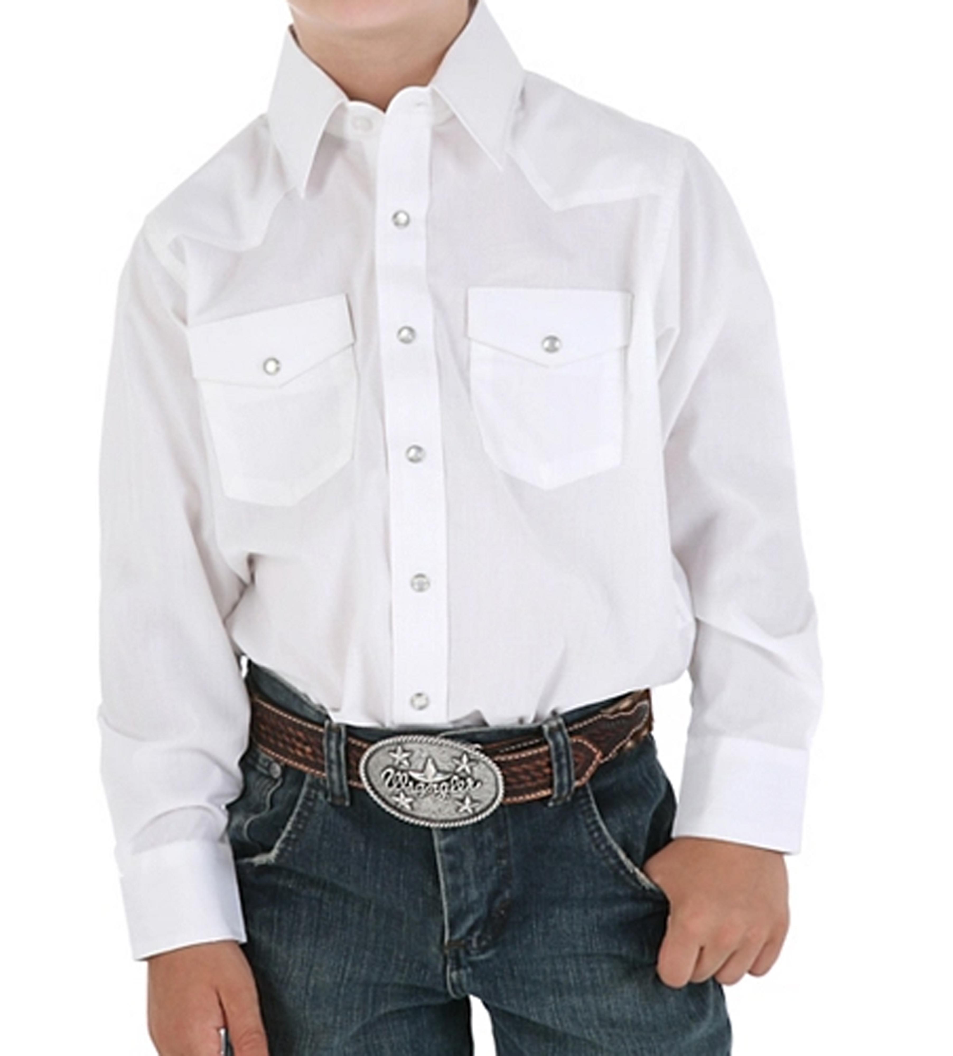 Wrangler Kids' White Pearl Snap Long Sleeve Western Shirt | Renegade Stores