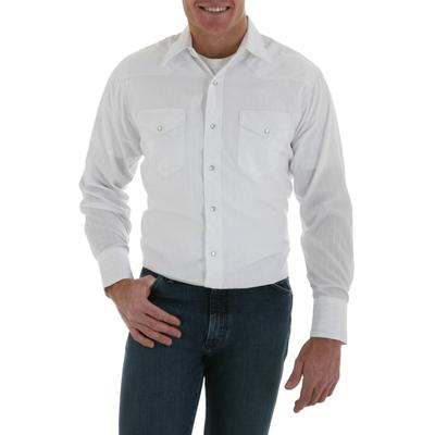 Wrangler White Long Sleeve Dobby Tonal Stripe Snap Western Shirt