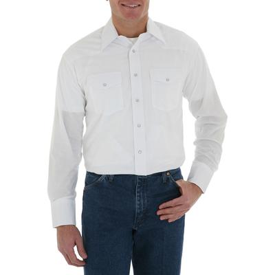 Wrangler White LongSleeve Solid Broadcloth Snap Western Shirt