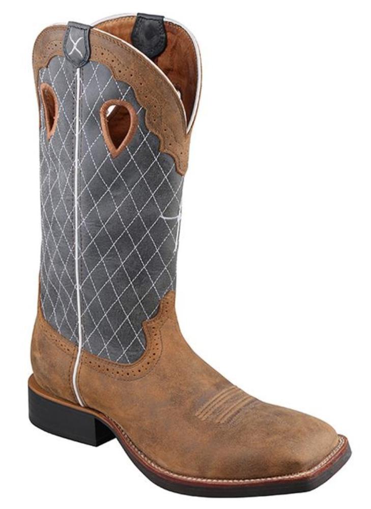 Mens Ruff Stock 12 Inch Bomber Blue Quilted Cross Square Toe Boot