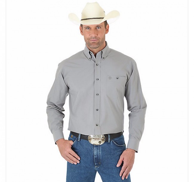 Men's Wrangler George Strait Solid Light Grey Shirt | Renegade Stores