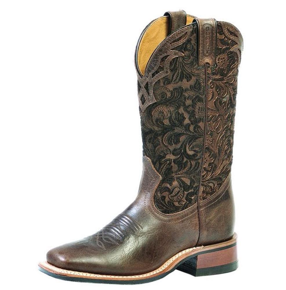 Womens Tooled Flock Tobacco Rubber Sole Boot