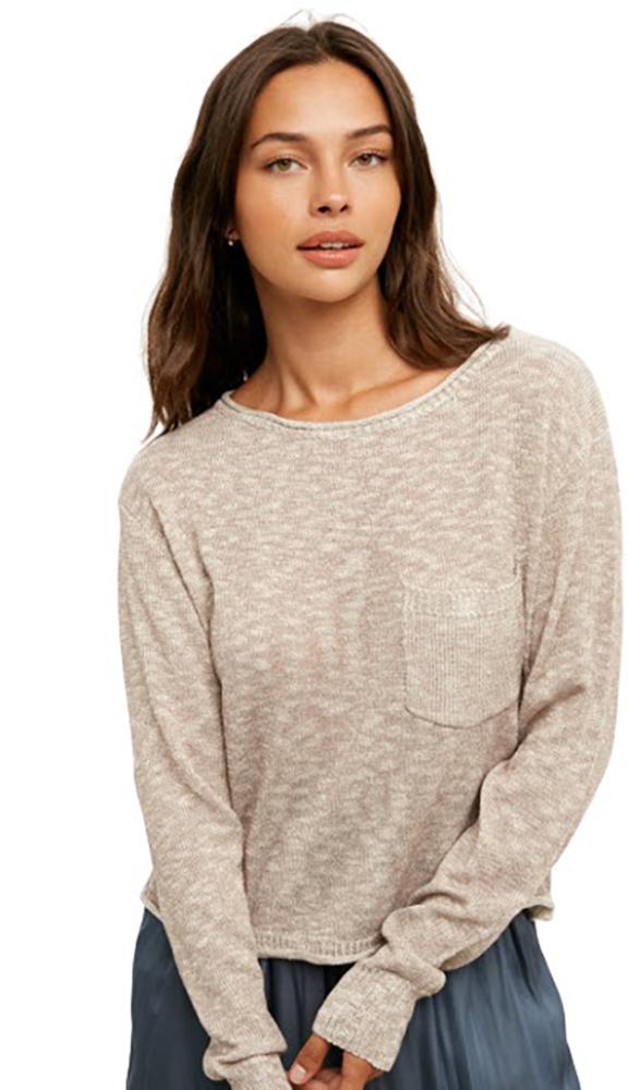 SemiSheer Relaxed Crop Knit Sweater with Pocket