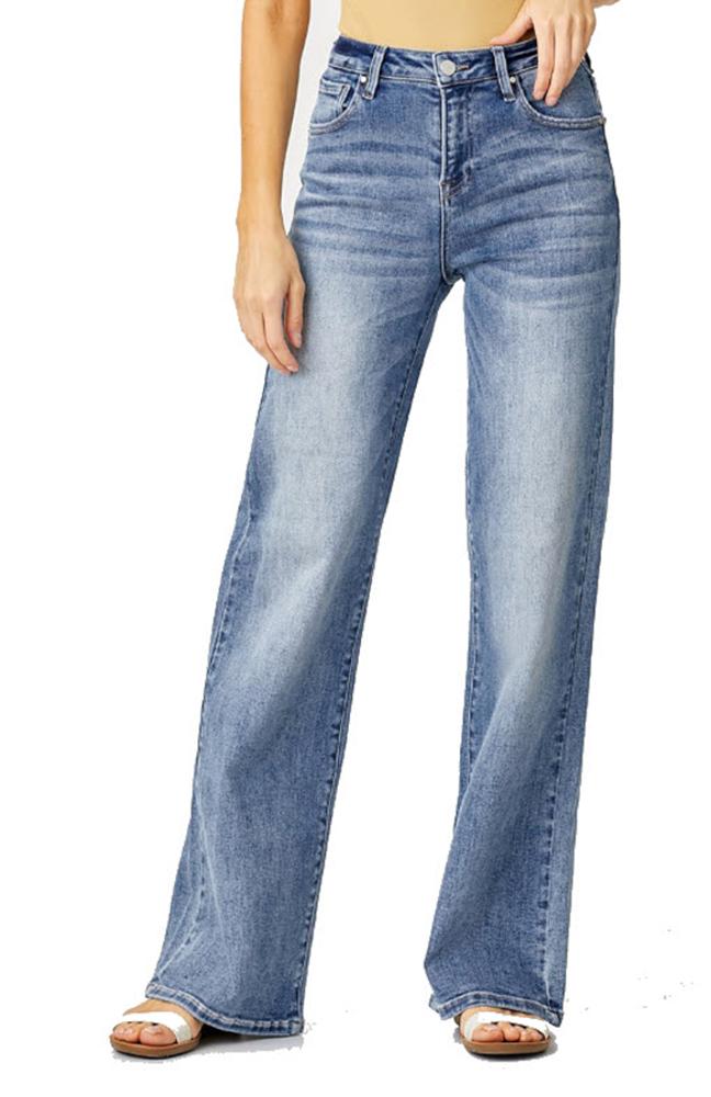 Risen Mid Rise Wide Leg Vintage Wash Jean