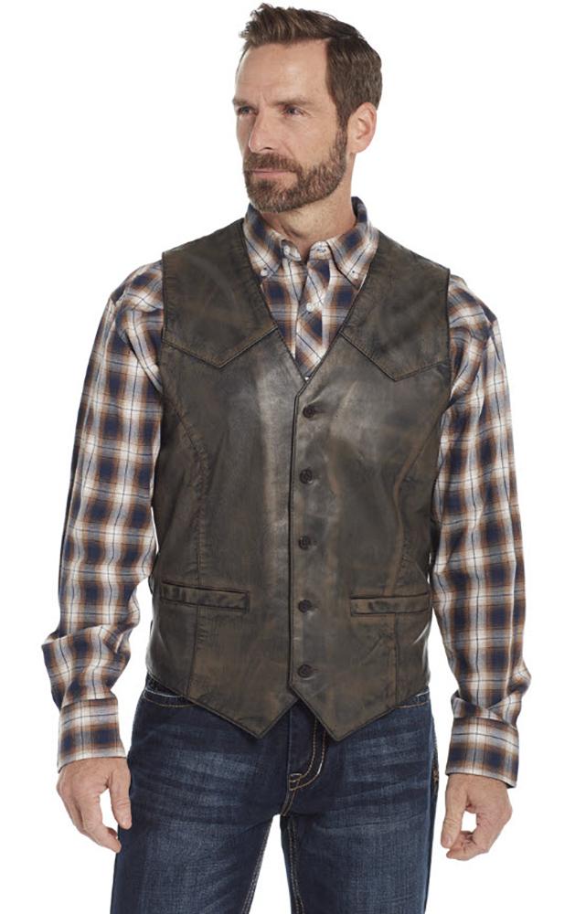 Nappa Lamb Leather Chestnut Mens Button Vest