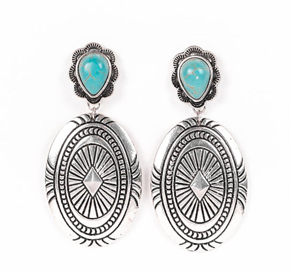Silver Concho Earring with Turquoise Teardrop Post