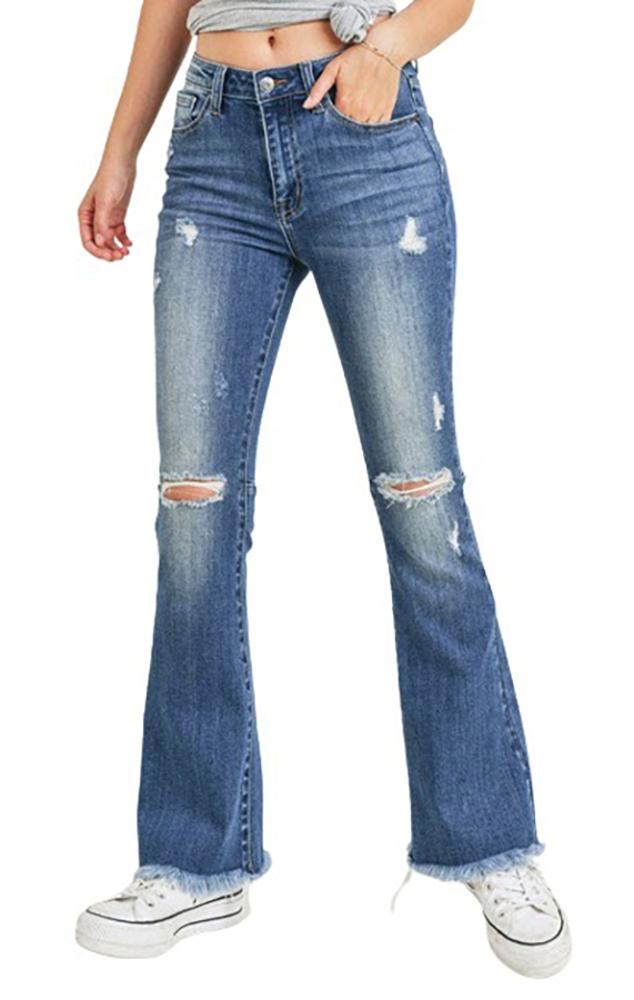 Risen HighRise Distressed Flare Jean