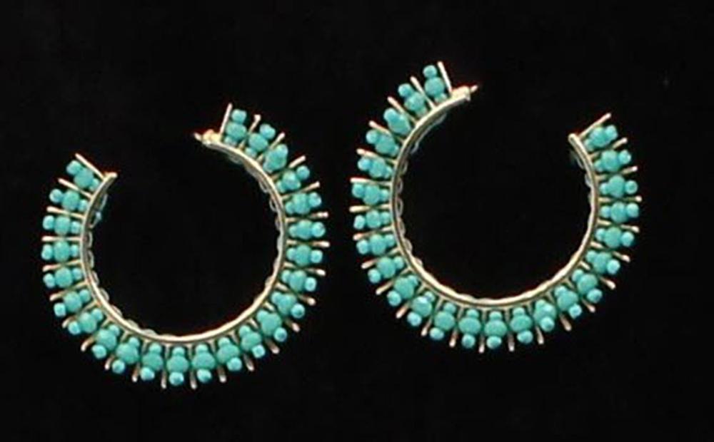 Silver Strike Spiked Hoop Turquoise Earrings