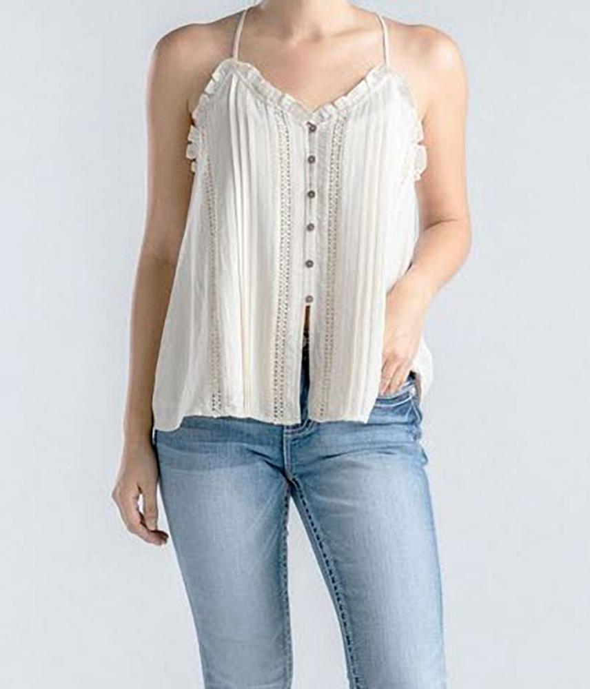Miss Me Ruffled Button Down Natural Cami