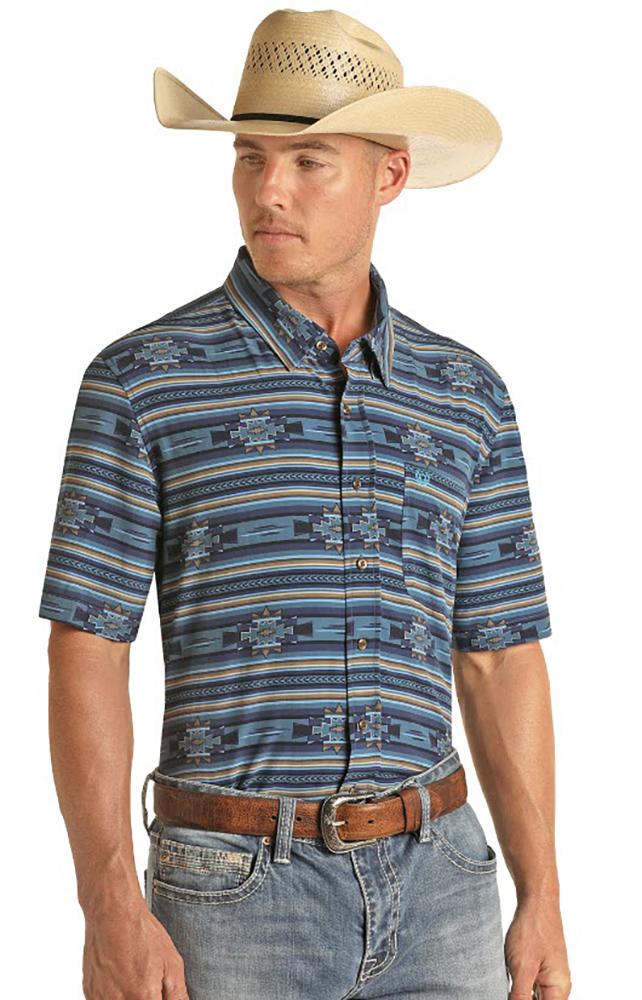 Panhandle Mens Performance Aztec Button Shirt