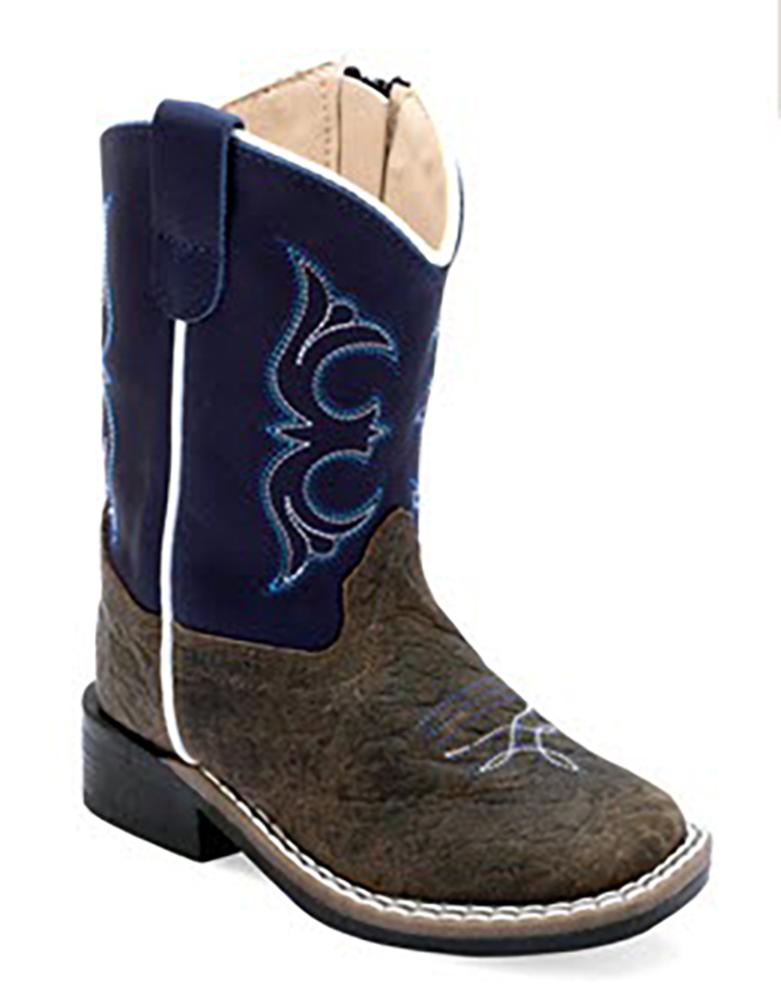 Old West Toddler Bull hide Embossed Midnight Zip Side Boot