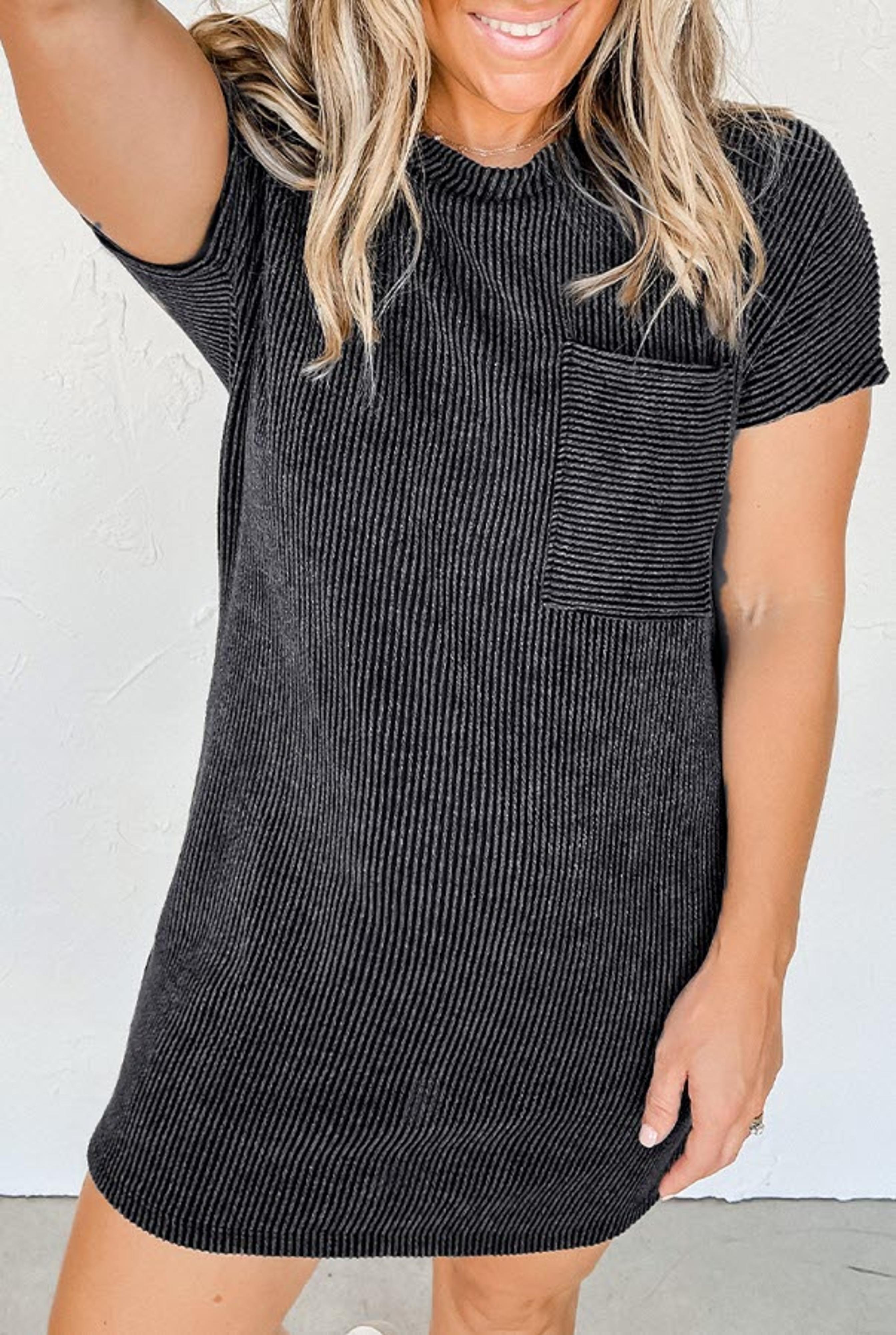 Gray Striped Ribbed Knit T-shirt Shirt Dress | Renegade Stores