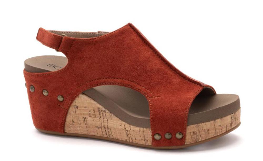 Corkys Boutique Rust Suede Carley Wedge Sandals