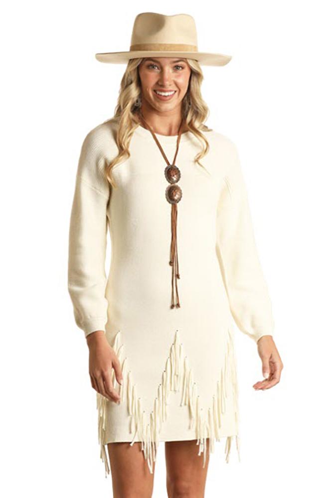 Rock  Roll Womens Sweater Dress with Fringe