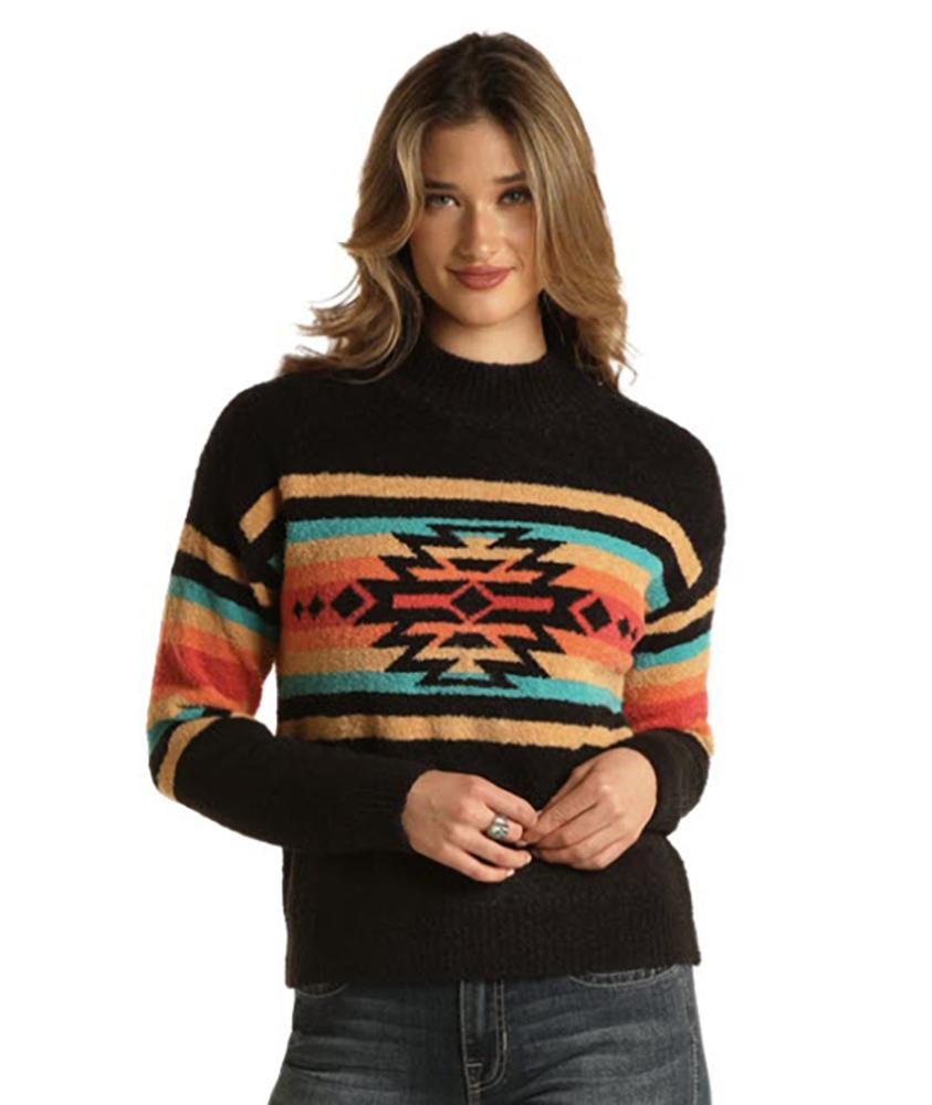 Mock Neck Aztec Womens Sweater