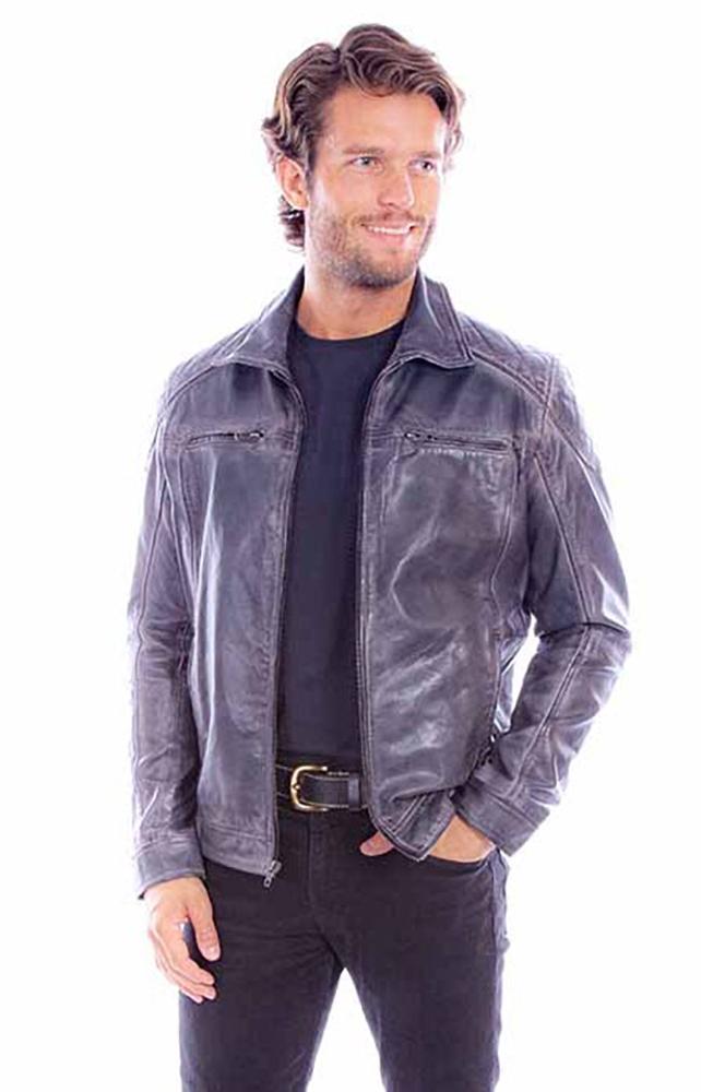 Scully Washed Lamb Grey Leather Mens Jacket