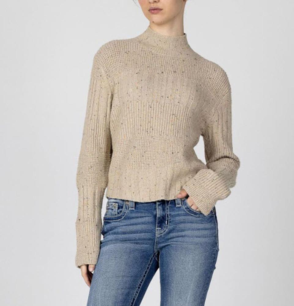 Miss Me Mock Neck Waffle Knit Sweater Top