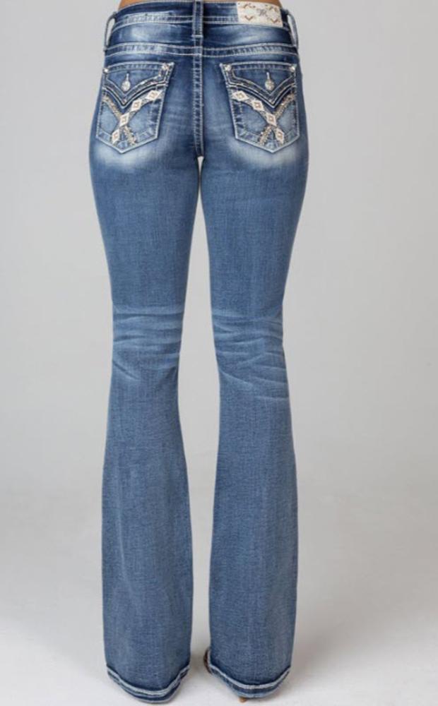 Miss Me MidRise Boot Cut Womens Faux Flap Jeans