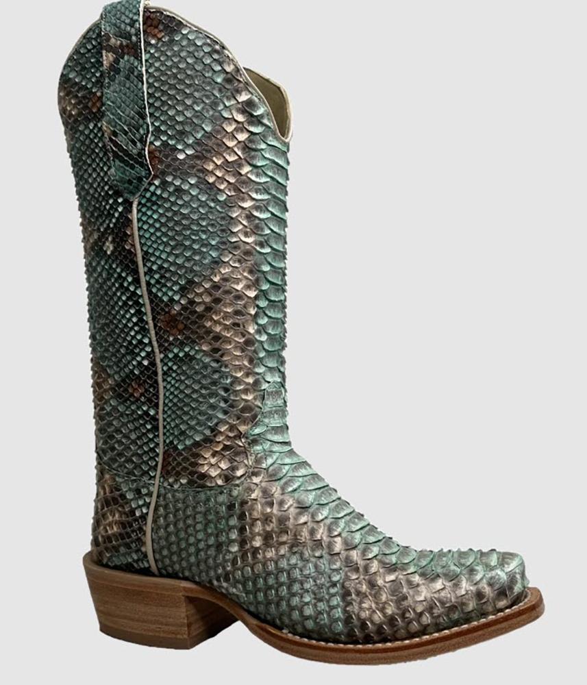 R. Watson Teal and Copper Allover Python Exotic Boot