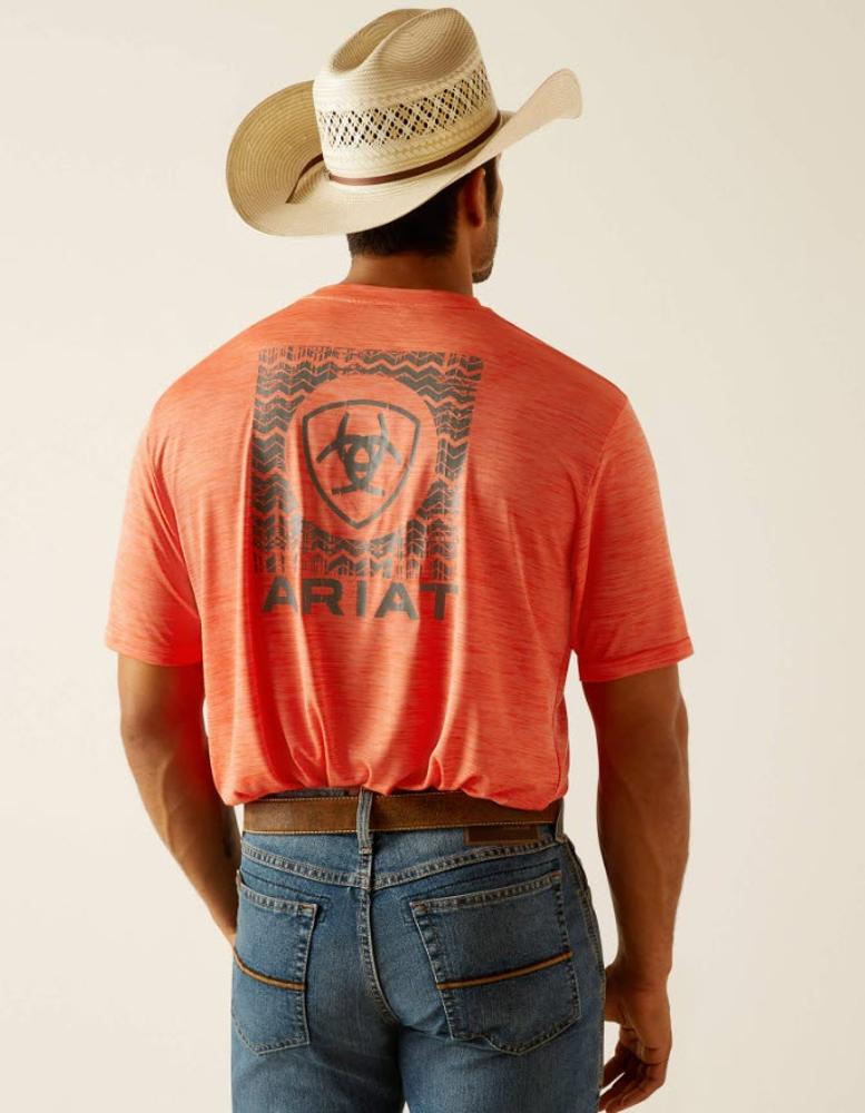 Ariat Logo Charger Hot Coral Mens Tee