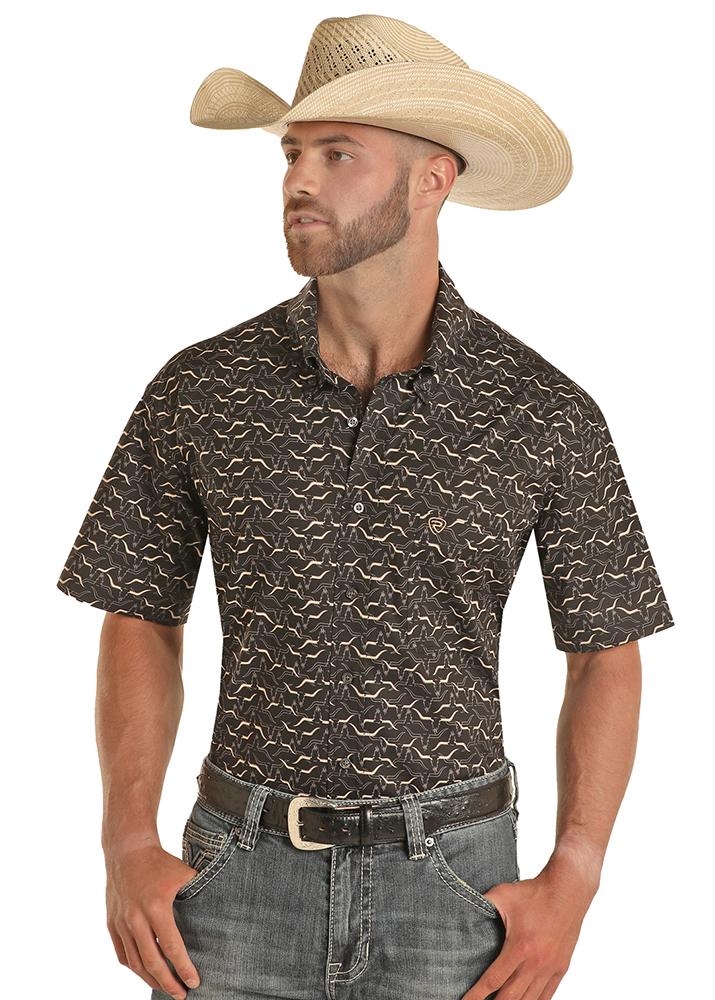 Rock  Roll Cowboy Longhorn Print Short Sleeve Shirt