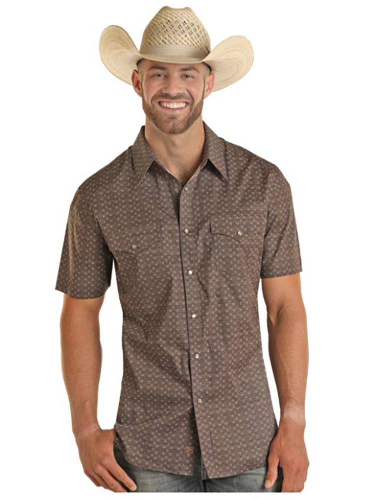 Rock  Roll Cowboy Geo Print Modern Fit Short Sleeve Mens Shirt