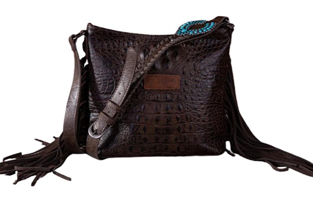 Wrangler Croc Embossed Whipstitch Concealed Carry Crossbody Purse