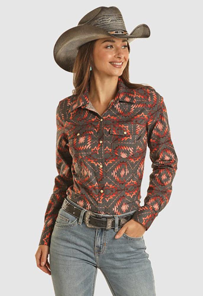 Rock  Roll Cowgirl Womens Aztec Snap Western Shirt