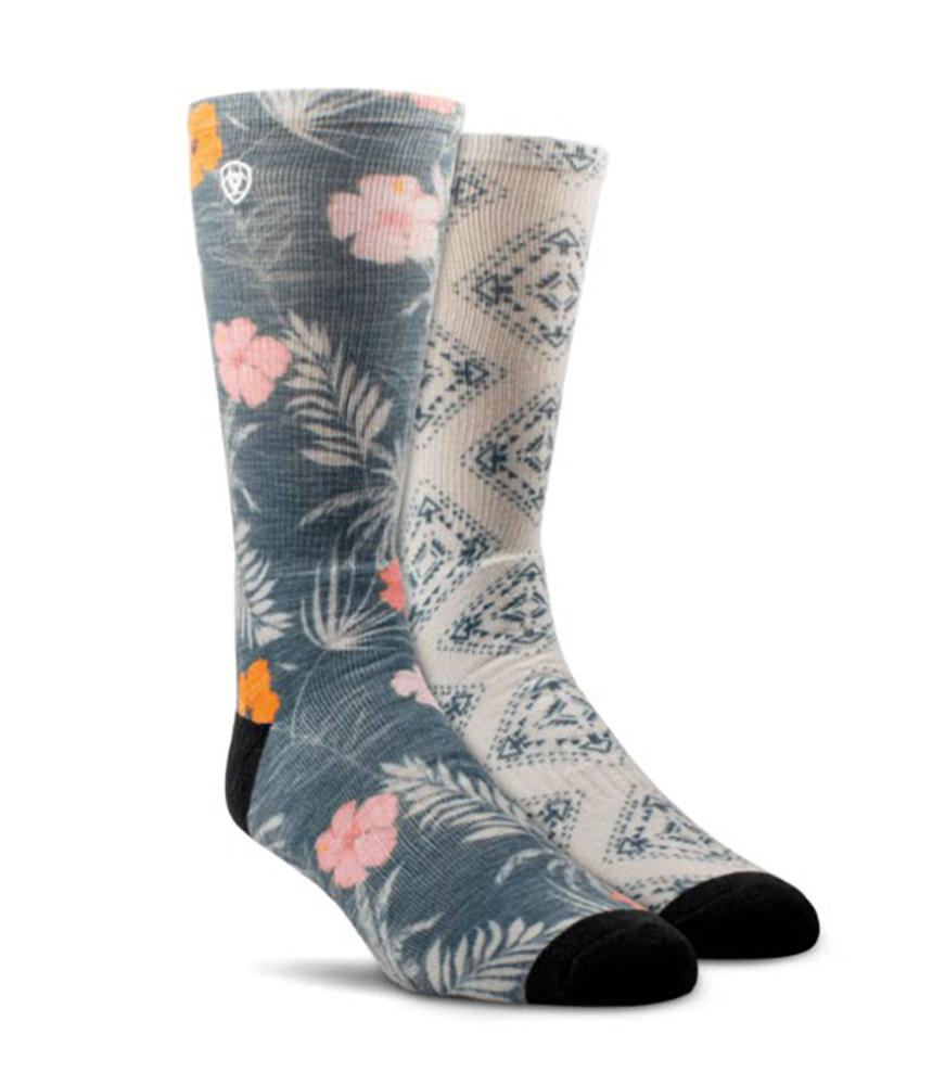 Ariat Womens Hibiscus Graphic Crew Socks 2Pair